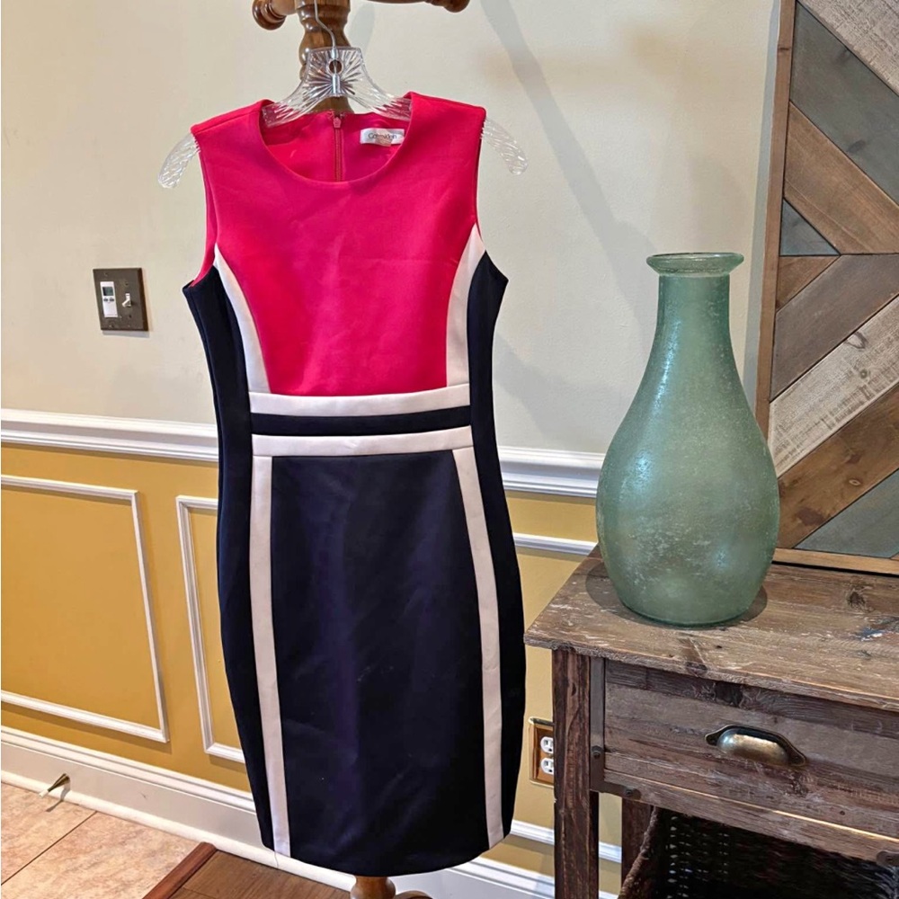 Calvin Klein Pink and Navy Colorblock SCUBAFIT Midi Dress